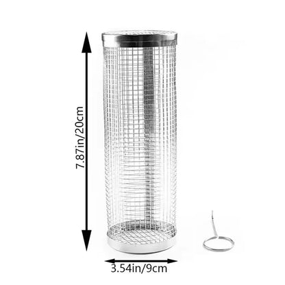 Cylindrical BBQ Grill Basket Rolling Grilling Cage, 20cm or 30cm - WHITE