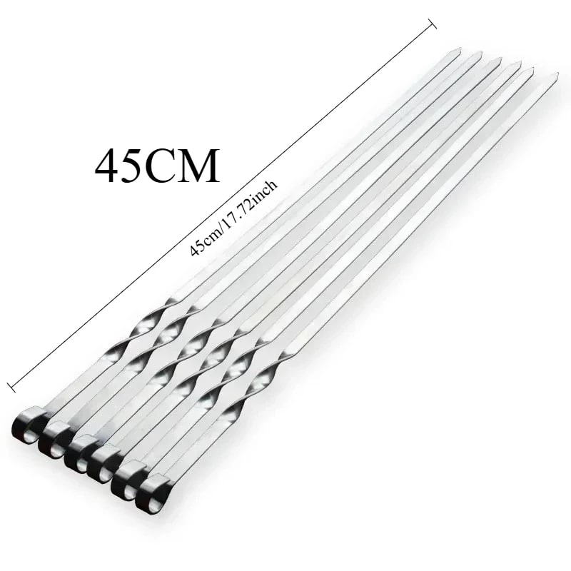 Stainless Steel BBQ Skewers with Beech Wood Handles, 45cm or 55cm, 6 Piece Set - 6PCS-45CM 45CM