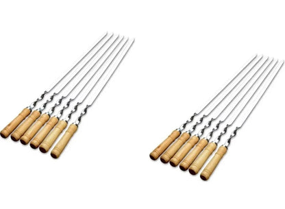 Stainless Steel BBQ Skewers with Beech Wood Handles, 45cm or 55cm, 6 Piece Set - 6PCS X 2 55CM