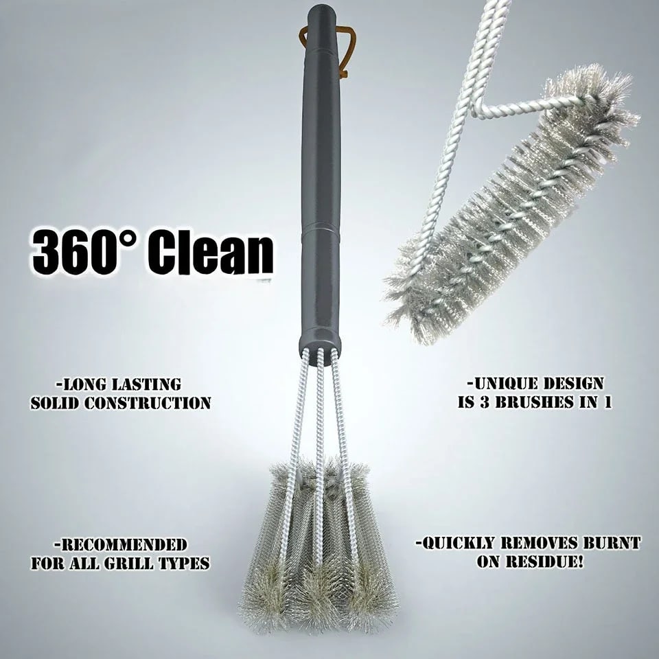 BBQ Grill Cleaning Brush, 3-in-1 Stainless Steel, 18-Inch Handle