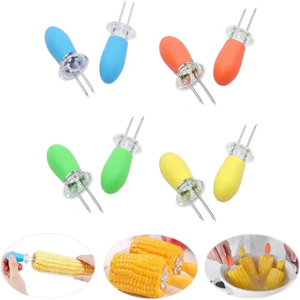 Corn Holders with Stainless Steel Prongs and Rubber Handles, 7.8cm