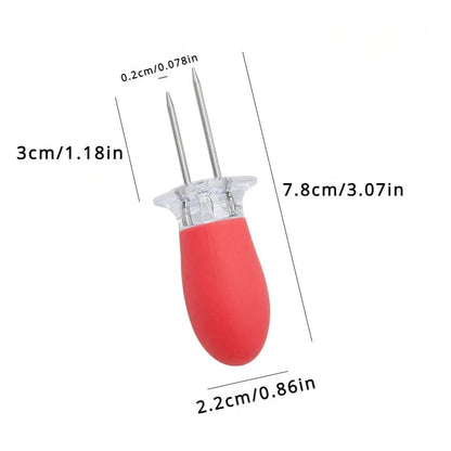 Corn Holders with Stainless Steel Prongs and Rubber Handles, 7.8cm - orange