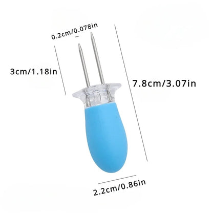 Corn Holders with Stainless Steel Prongs and Rubber Handles, 7.8cm - blue