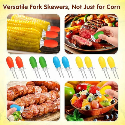 Stainless Steel Corn Holders, BBQ Cob Forks, 4 or 8 Pairs