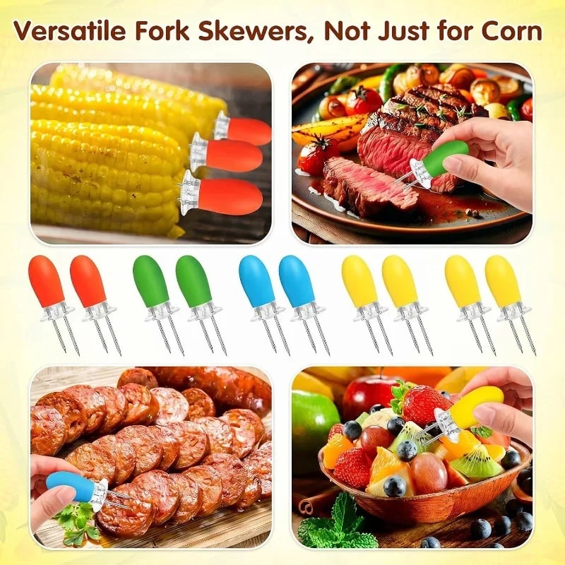Stainless Steel Corn Holders, BBQ Cob Forks, 4 or 8 Pairs