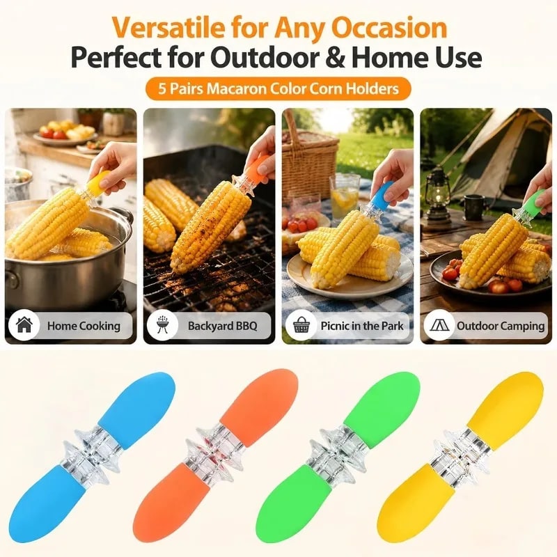 Stainless Steel Corn Holders, BBQ Cob Forks, 4 or 8 Pairs