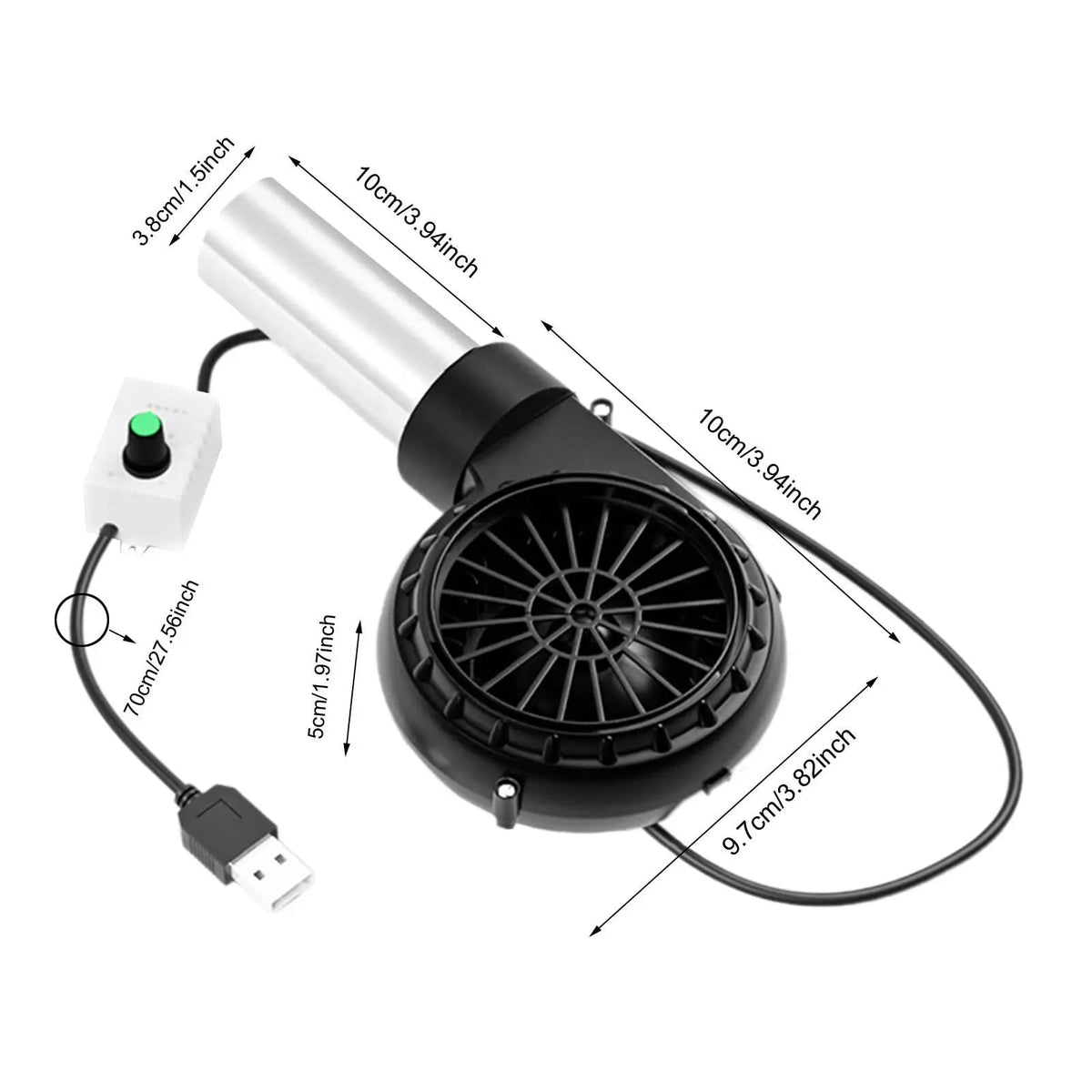USB BBQ Blower Fan with Stainless Steel Tube for Grills, Fire Pits and Fireplaces