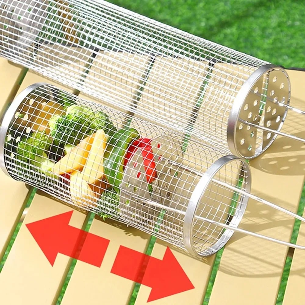 Rolling Grill Basket, Stainless Steel BBQ Basket, 37cm or 47cm