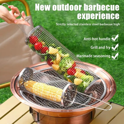 Rolling Grill Basket, Stainless Steel BBQ Basket, 37cm or 47cm