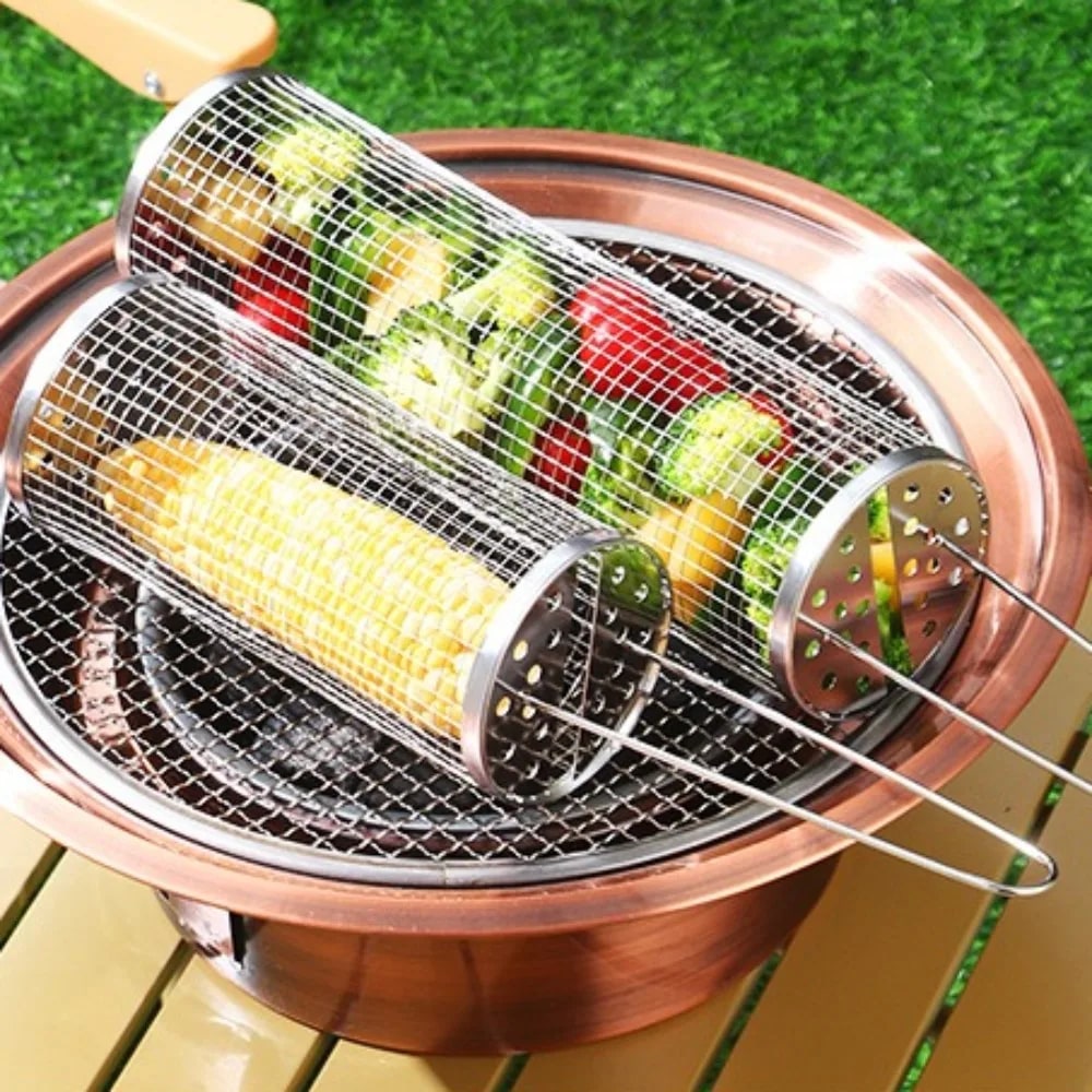 Rolling Grill Basket, Stainless Steel BBQ Basket, 37cm or 47cm