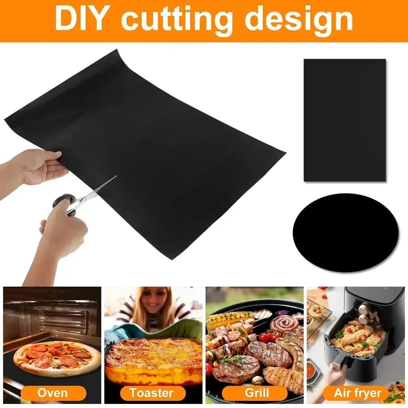 PTFE-Coated BBQ Grill, Oven and Air Fryer Liner Mat, Reusable, Cut-to-Size