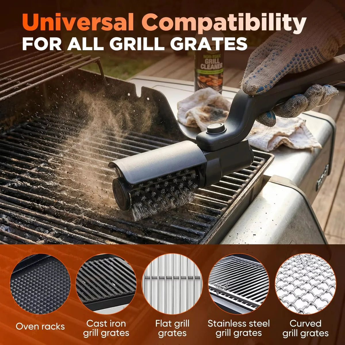YTYIN Electric BBQ Grill Brush, Cordless USB Cleaner with 3-Speed Adjustable Head