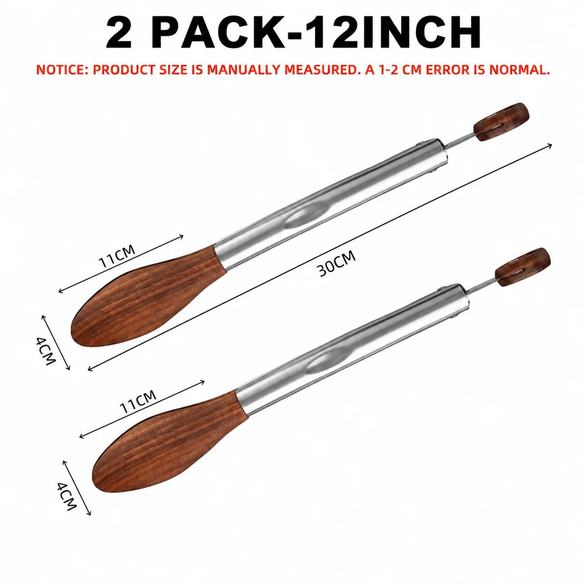 Uwhise 2 Pack BBQ Tongs with Walnut Wood Tips, Stainless Steel, 12 or 15 inch - 2 PACK- 12inch