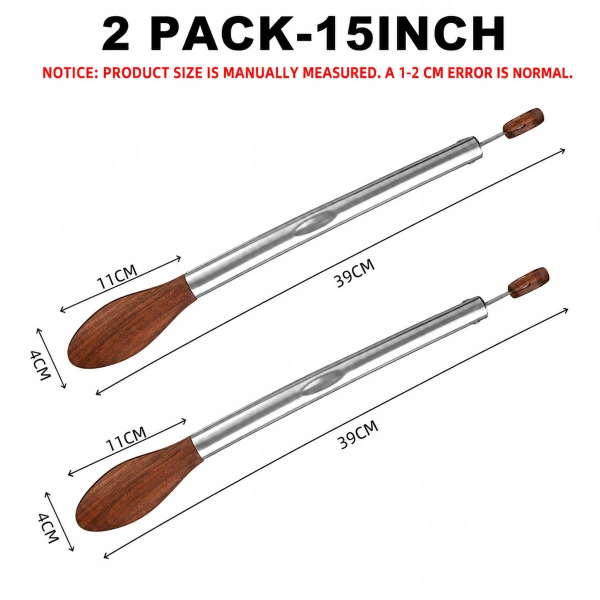 Uwhise 2 Pack BBQ Tongs with Walnut Wood Tips, Stainless Steel, 12 or 15 inch - 2 PACK- 15inch