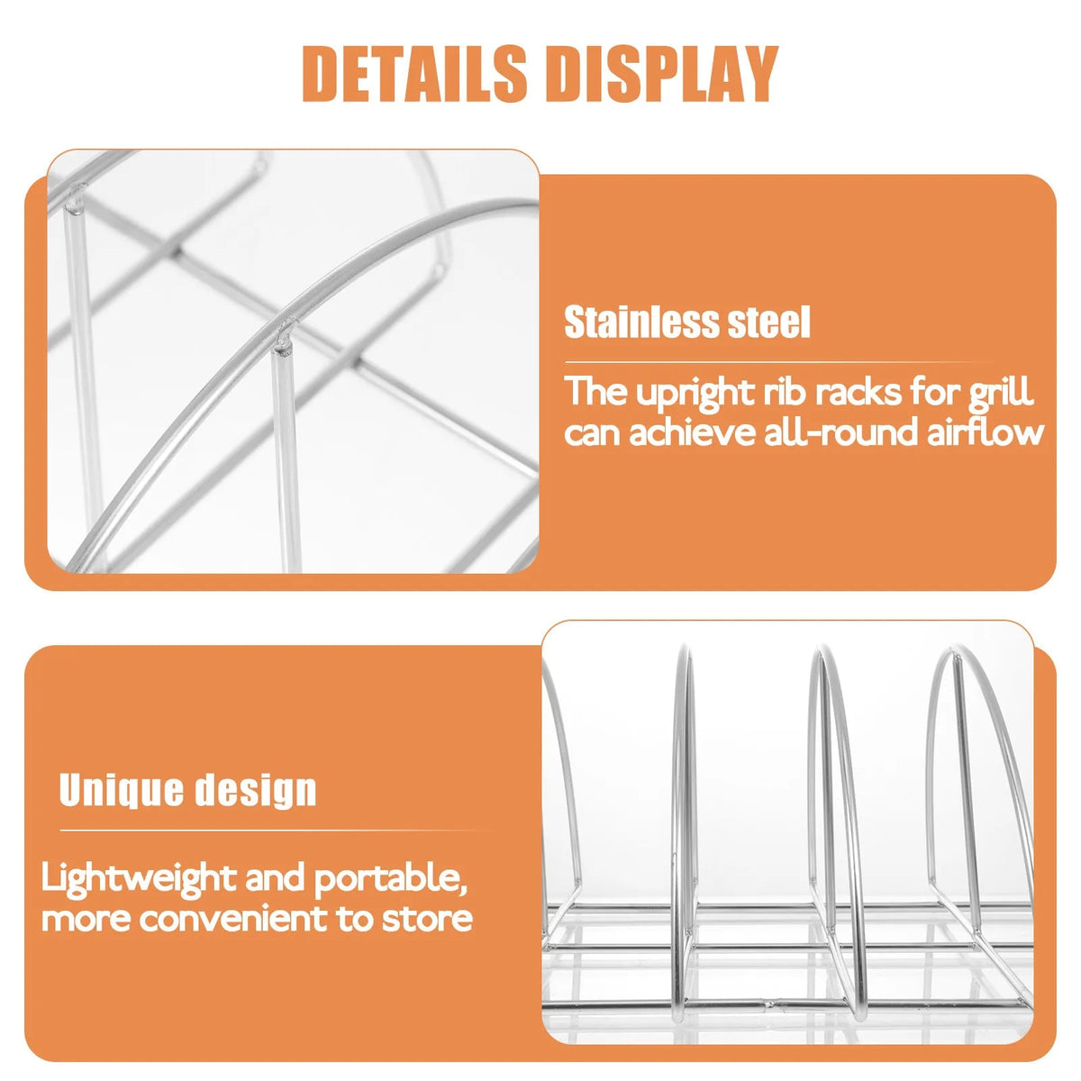 BBQ Rib Rack, Silver Plastic Upright Rib Holder, 38 x 24.5 x 11.5cm