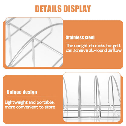 BBQ Rib Rack, Silver Plastic Upright Rib Holder, 38 x 24.5 x 11.5cm