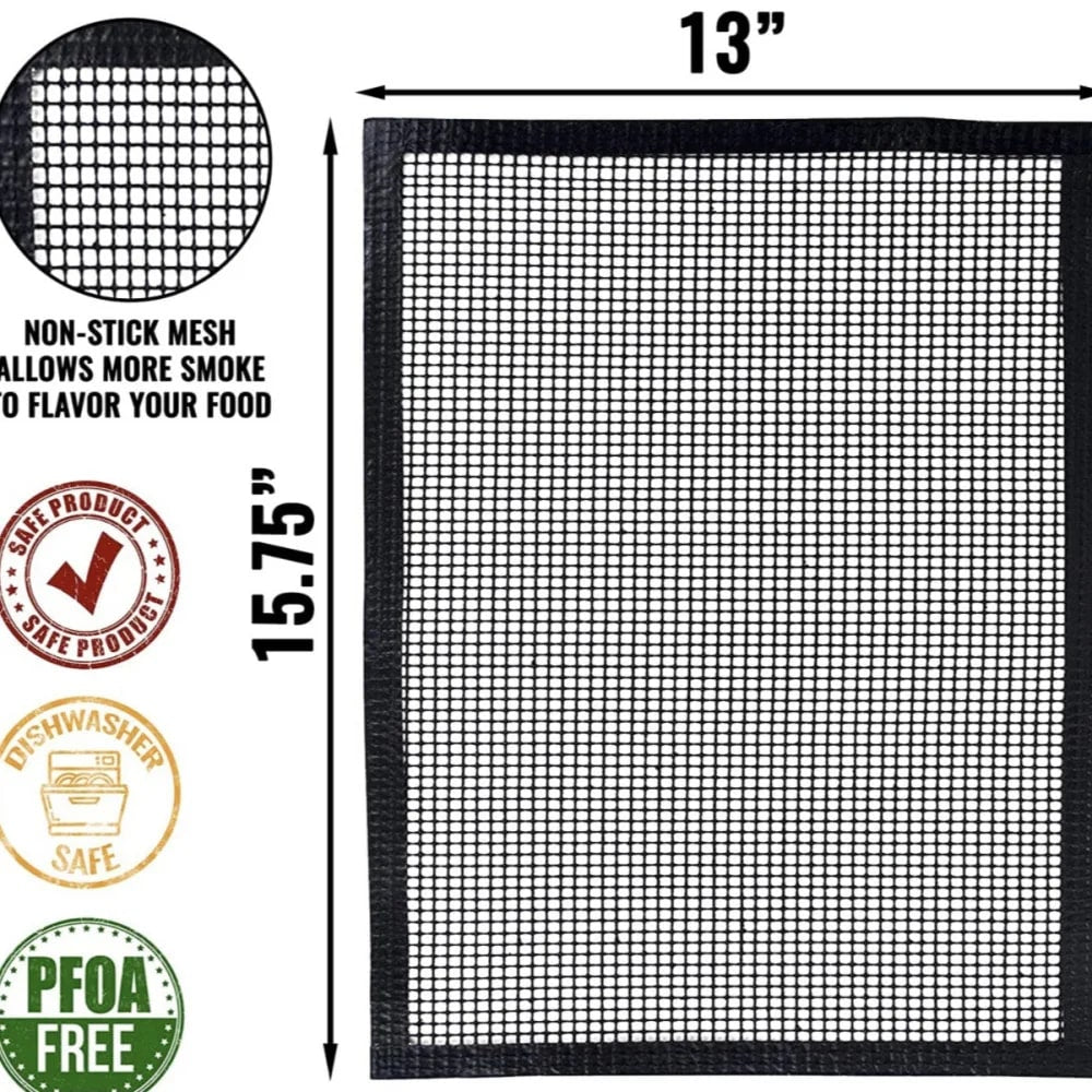 Non-Stick BBQ Grill Mesh Mat, Reusable Teflon Liner, Multiple Sizes