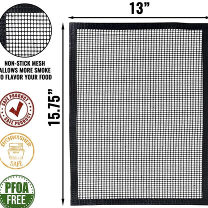 Non-Stick BBQ Grill Mesh Mat, Reusable Teflon Liner, Multiple Sizes