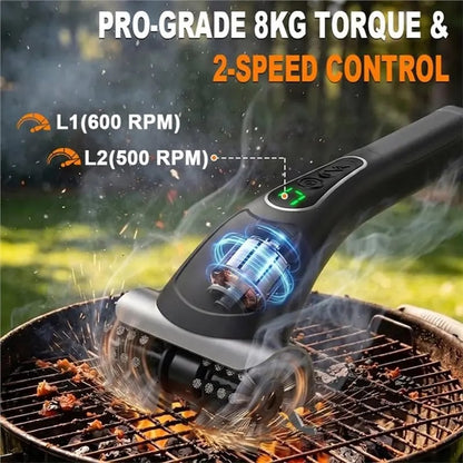 Rechargeable Electric BBQ Grill Brush with Splash Guard, 2 Speeds and 2 Replaceable Heads