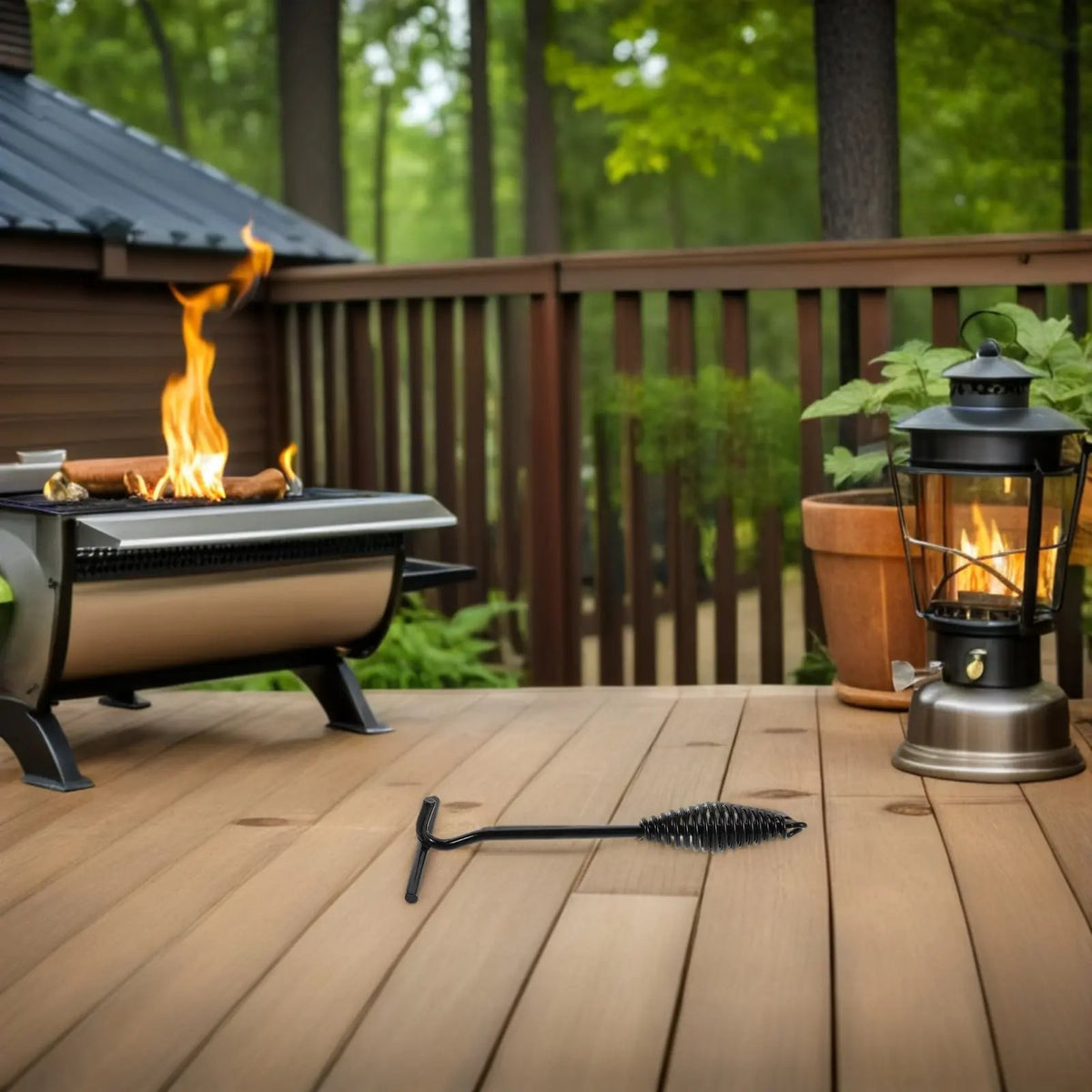 bbqdeals 26cm Black Dutch Oven Lid Lifter with Spiral Handle for BBQ and