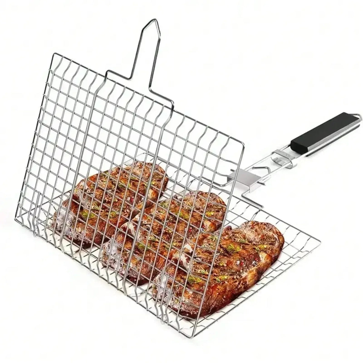 Stainless Steel BBQ Grill Basket with Removable Wooden Handle
