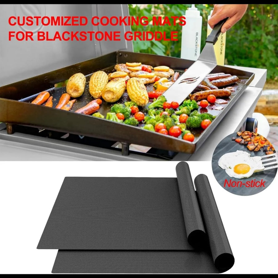 4-Piece Fibreglass BBQ Grilling Mat Set with Brush and Tongs, 40 x 60cm