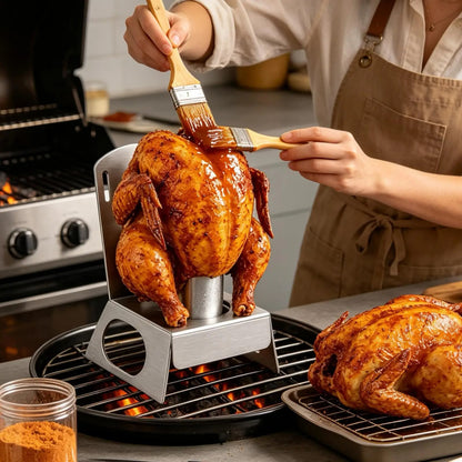 Stainless Steel Beer Can Chicken Chair for BBQ Grills and Smokers