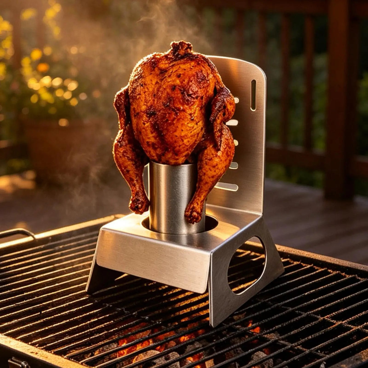 Stainless Steel Beer Can Chicken Chair for BBQ Grills and Smokers