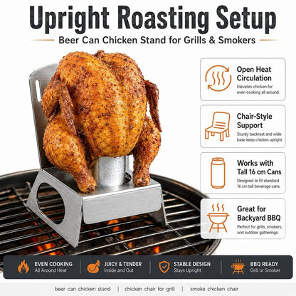Stainless Steel Beer Can Chicken Chair for BBQ Grills and Smokers