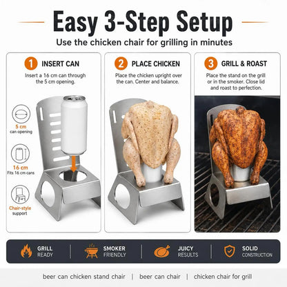 Stainless Steel Beer Can Chicken Chair for BBQ Grills and Smokers