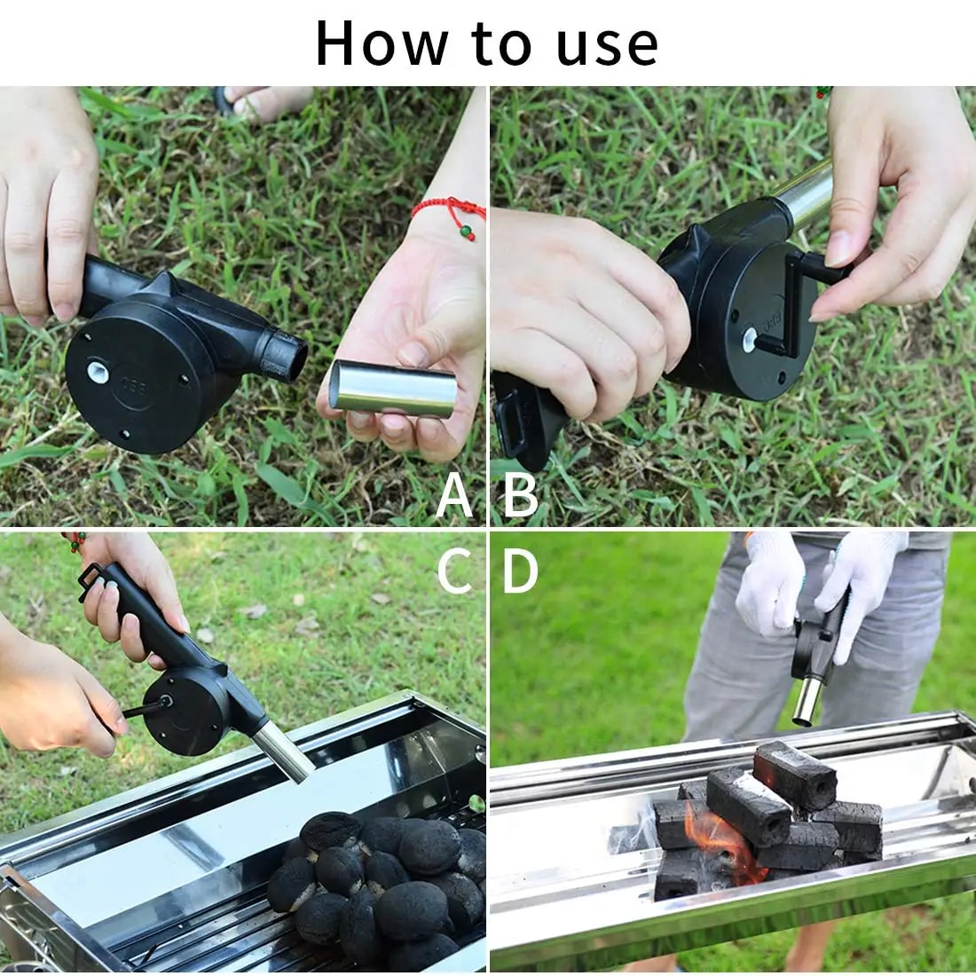 bbqdeals Hand-Cranked BBQ Air Blower Fan, Metal Portable Fire Bellows for