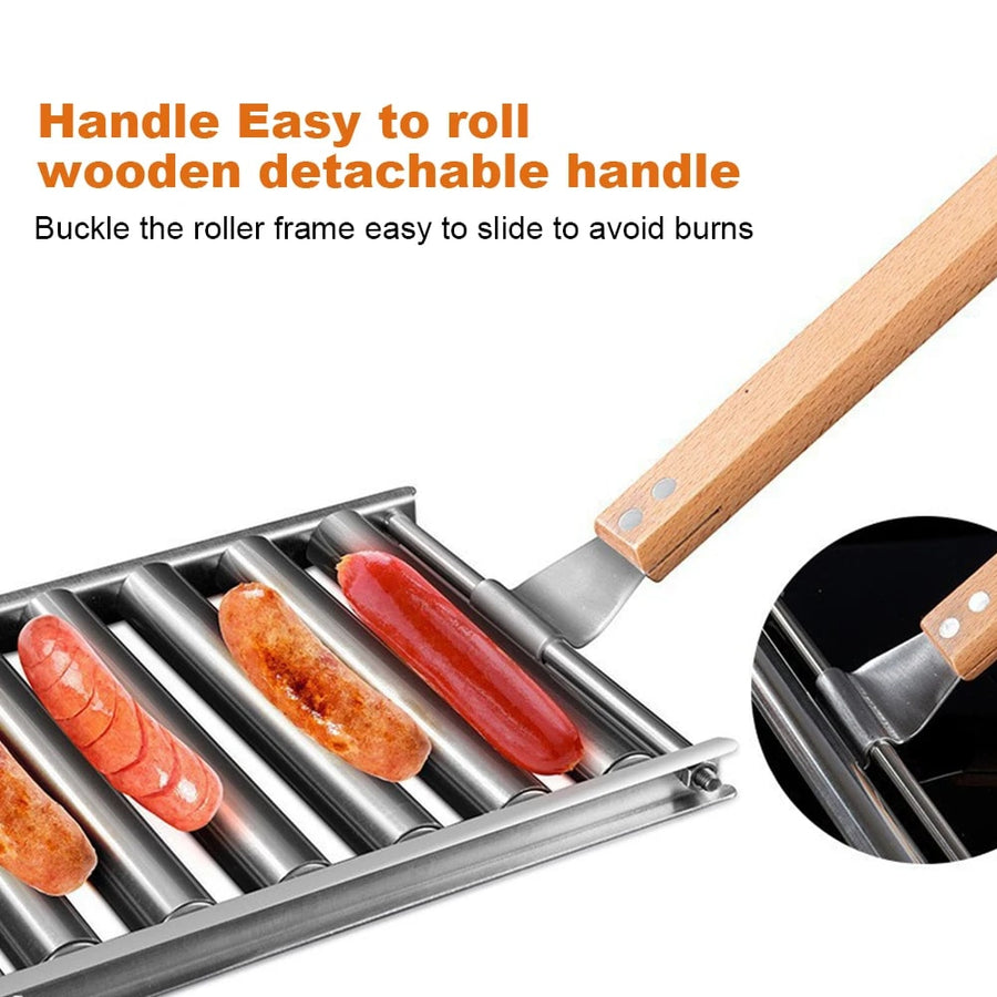 APWIKOGER Metal Hot Dog Roller Grill with Detachable Wood Handle