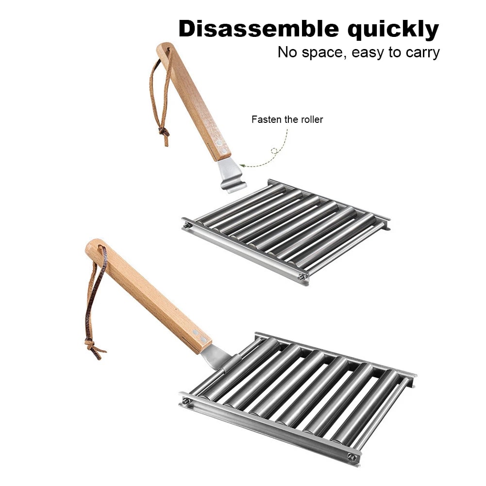 APWIKOGER Metal Hot Dog Roller Grill with Detachable Wood Handle
