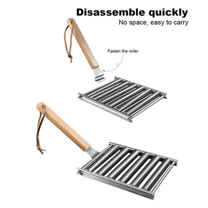APWIKOGER Metal Hot Dog Roller Grill with Detachable Wood Handle
