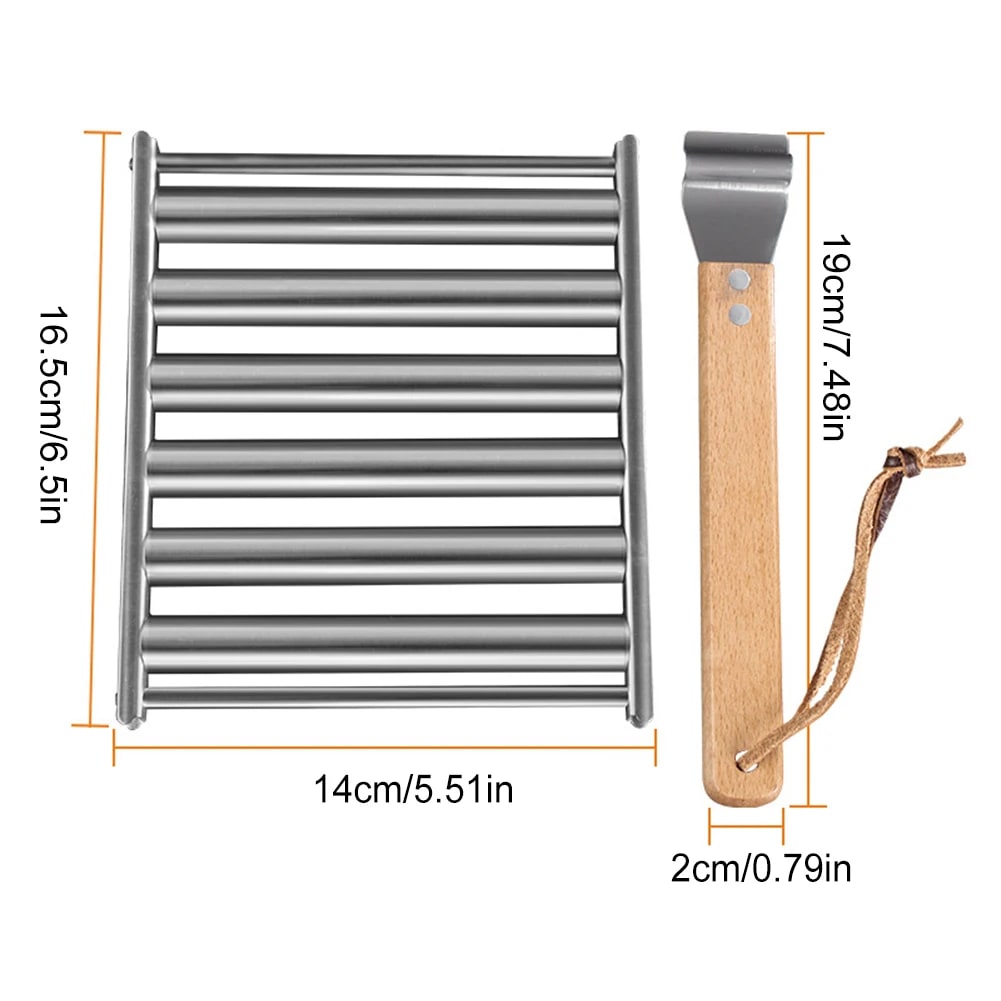APWIKOGER Metal Hot Dog Roller Grill with Detachable Wood Handle - A