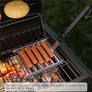Stainless Steel Hot Dog Roller Rack for BBQ with 360° Rotation and Long Wooden Handle