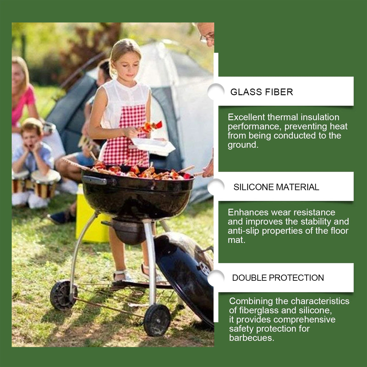 40in x 40in BBQ Fireproof Mat, Waterproof Fibreglass and Silicone Ground Protector