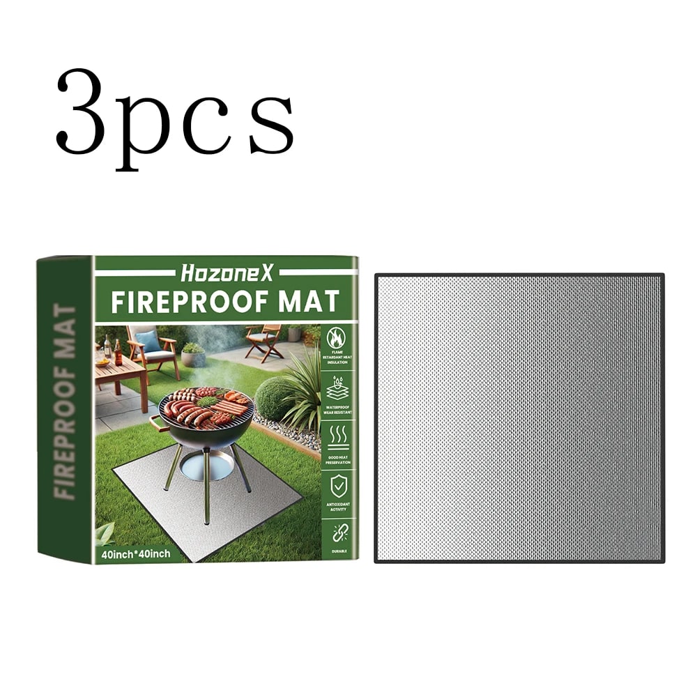 40in x 40in BBQ Fireproof Mat, Waterproof Fibreglass and Silicone Ground Protector - 3pcs