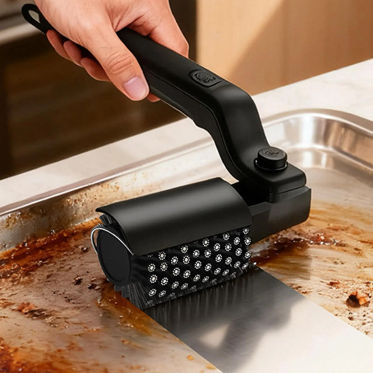 Electric Rotating Grill Brush with Replaceable Head, USB Charging and Metal Bristles