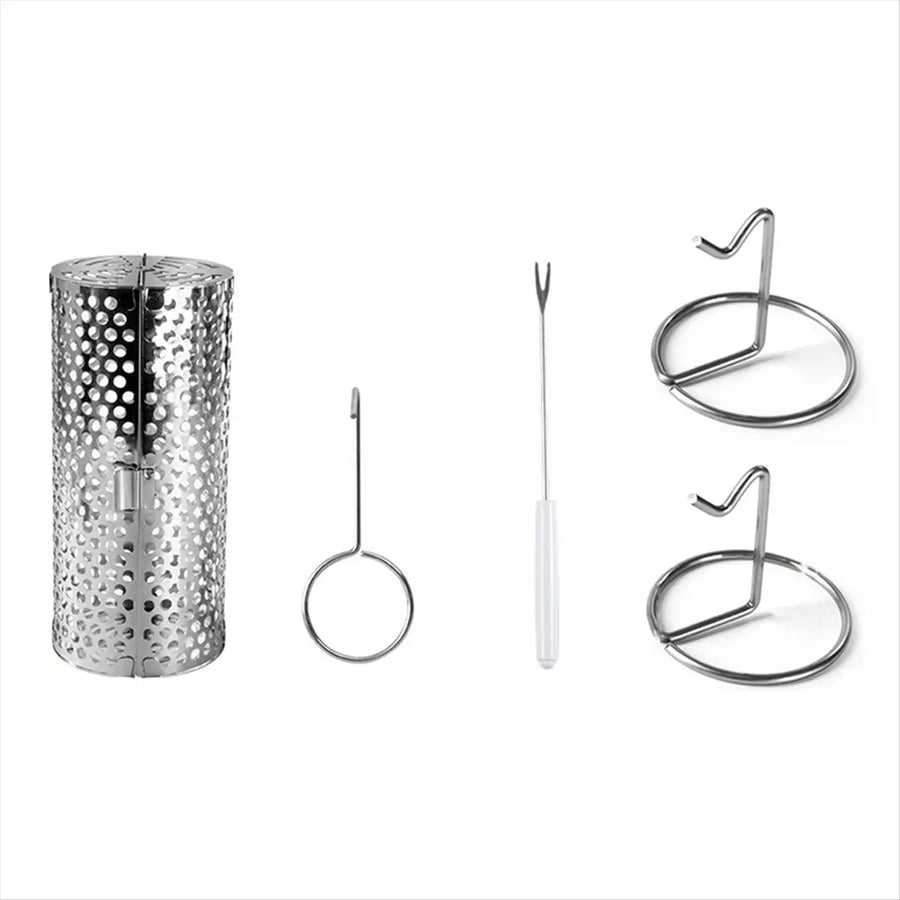 Stainless Steel Rotating BBQ Grill Basket with Stand, 200 x 90mm