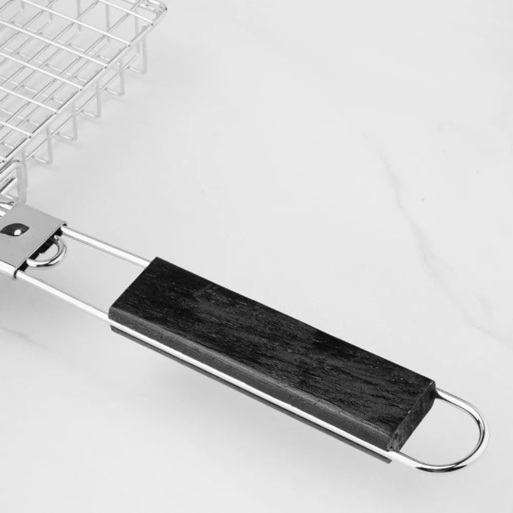 Folding Carbon Steel BBQ Clip for Fish and Vegetables, Silver, 46.5 x 32 x 4 cm