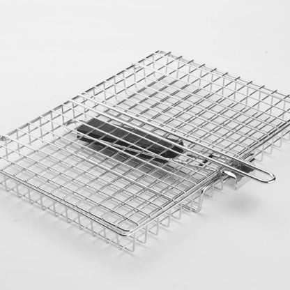 Folding Carbon Steel BBQ Clip for Fish and Vegetables, Silver, 46.5 x 32 x 4 cm