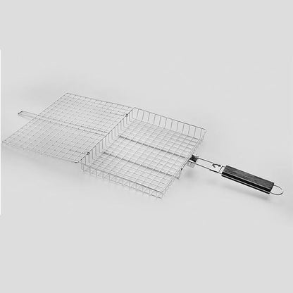 Folding Carbon Steel BBQ Clip for Fish and Vegetables, Silver, 46.5 x 32 x 4 cm
