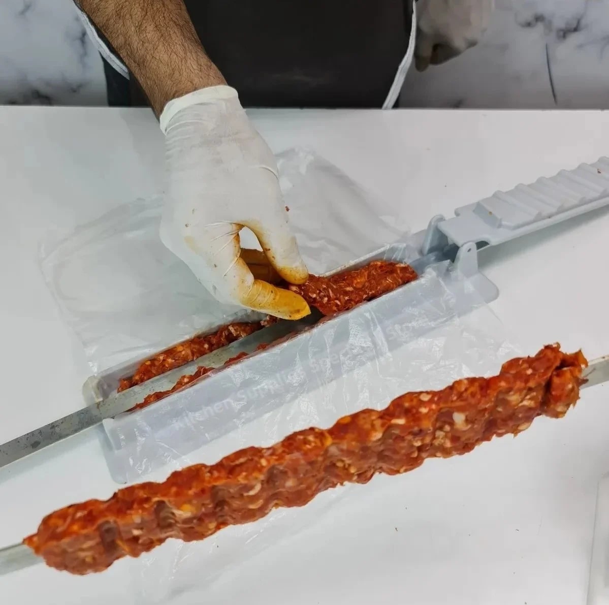 Single-Row Kebab Maker Press, Reusable PP Plastic Skewer Tool