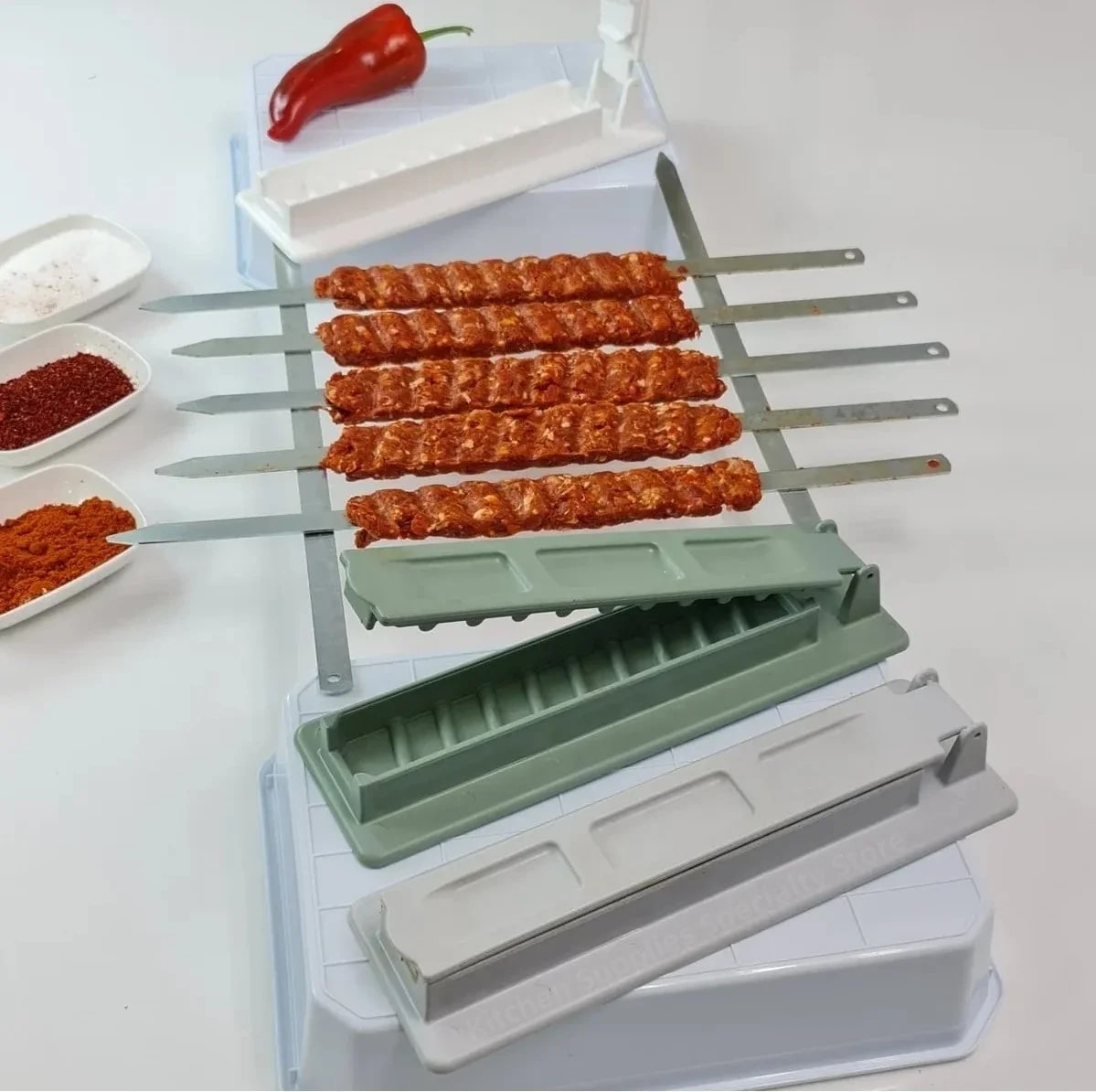 Single-Row Kebab Maker Press, Reusable PP Plastic Skewer Tool