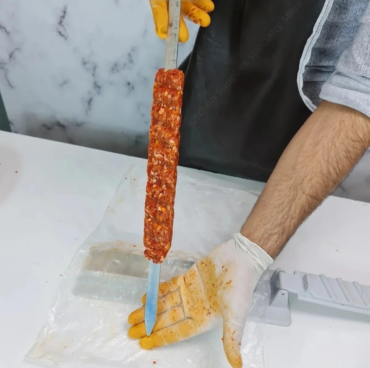 Single-Row Kebab Maker Press, Reusable PP Plastic Skewer Tool