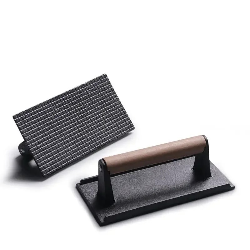 Cast Iron BBQ Meat Press with Wooden Handle, 22.8 x 12.7cm