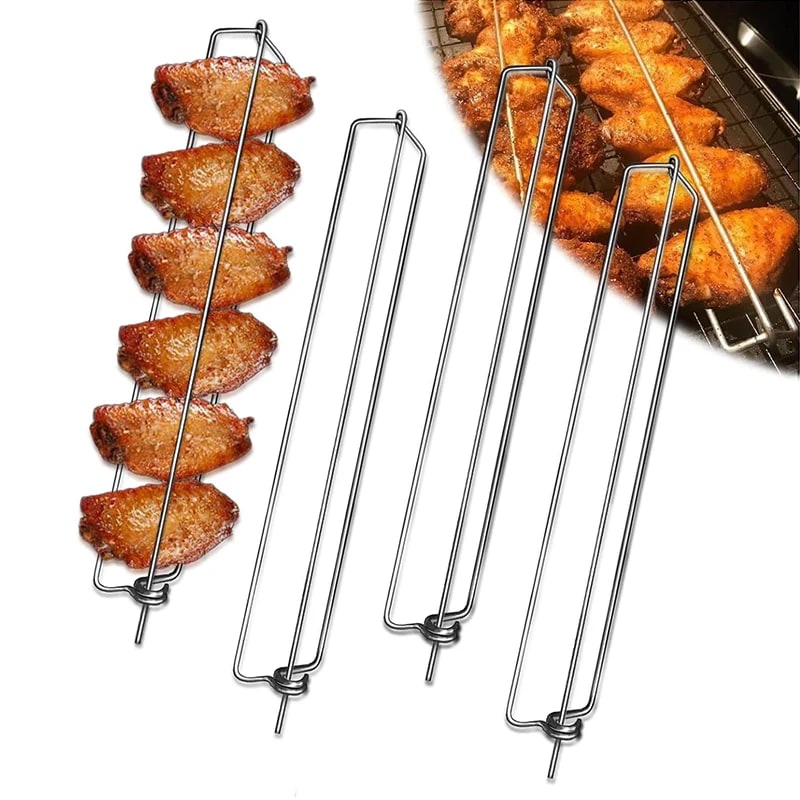 Stainless Steel Chicken Wing Rails, 4-Piece BBQ Grill Rack Set