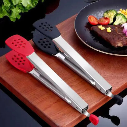 Food Tongs with Silicone Heads, Stainless Steel, 29.5cm, Red or Black