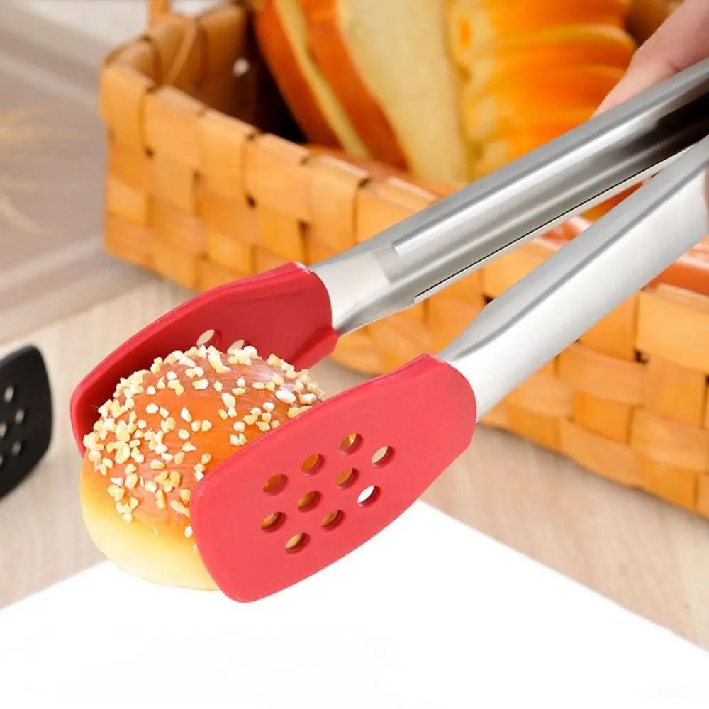 Food Tongs with Silicone Heads, Stainless Steel, 29.5cm, Red or Black